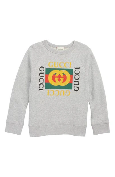 Shop Gucci Logo Graphic Sweatshirt In Light Grey/ Green/ Red