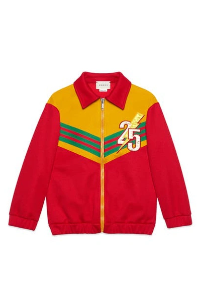 Shop Gucci Applique Zip Track Jacket In Candy Apple