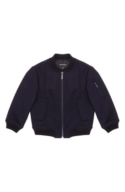Shop Armani Junior Wool Blend Bomber Jacket In Blue Navy