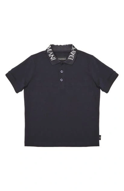 Shop Armani Junior Logo Collar Polo Shirt In Blu Navy