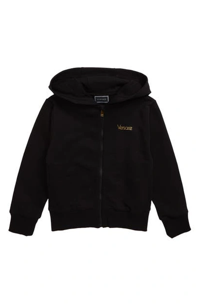 Shop Versace Zip Hoodie In Black/ Gold