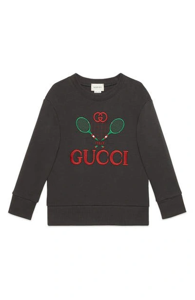 Shop Gucci Tennis Logo Embroidered Cotton Sweatshirt In Dark Grey