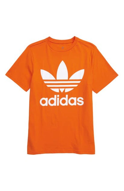 Shop Adidas Originals Trefoil Graphic T-shirt In Orange/ White