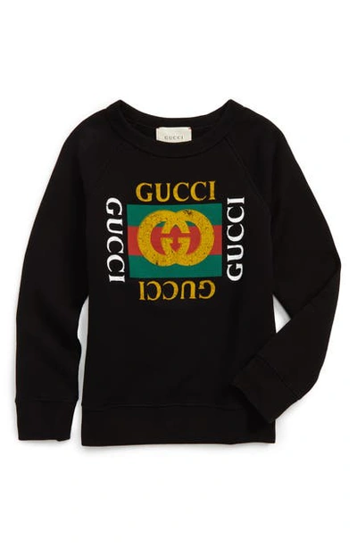 Shop Gucci Logo Graphic Sweatshirt In Black/ Green/ Red