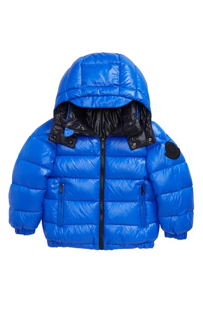 Shop Moncler Dieppe Water Resistant Channel Quilted Hooded Down Jacket In Cobalt