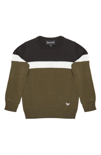 Shop Armani Junior Colorblock Wool Blend Sweater In Green/ White/ Black