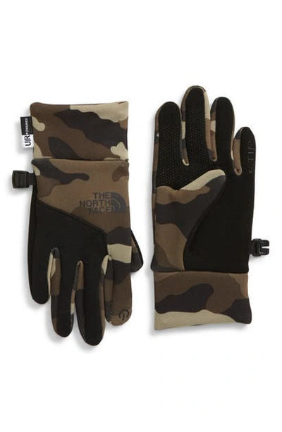 Shop The North Face Denali Etip Gloves In Burnt Olive Green Woods Camo P