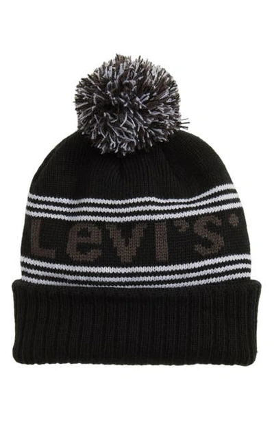 Shop Levi's Stacks Pompom Beanie In Black