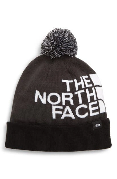 Shop The North Face Youth Ski Pompom Beanie In Asphalt Grey/ Tnf White