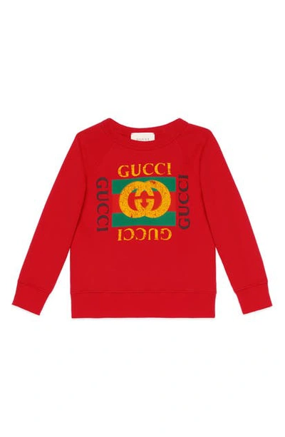 Shop Gucci Logo Graphic Sweatshirt In Crab Red/ Green/ Red