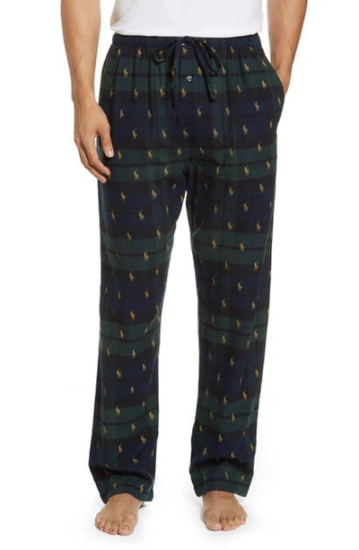 Shop Polo Ralph Lauren Logo Flannel Pajama Pants In Blackwatch