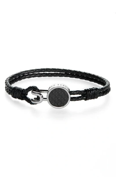 Shop Ted Baker Braided Leather Bracelet In Black