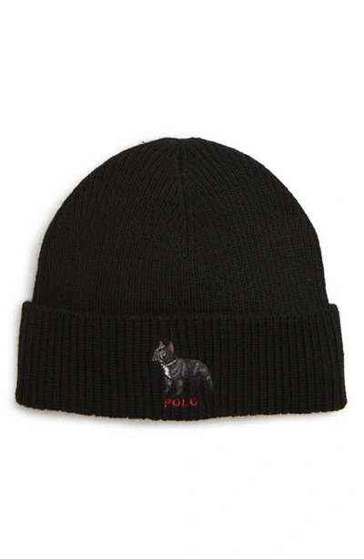 Shop Polo Ralph Lauren French Bulldog Knit Hat In Black