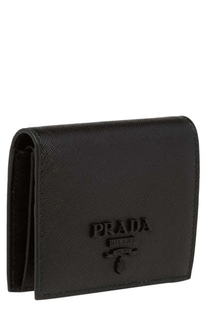 Shop Prada Monochromatic Logo Saffiano Leather Wallet In Nero