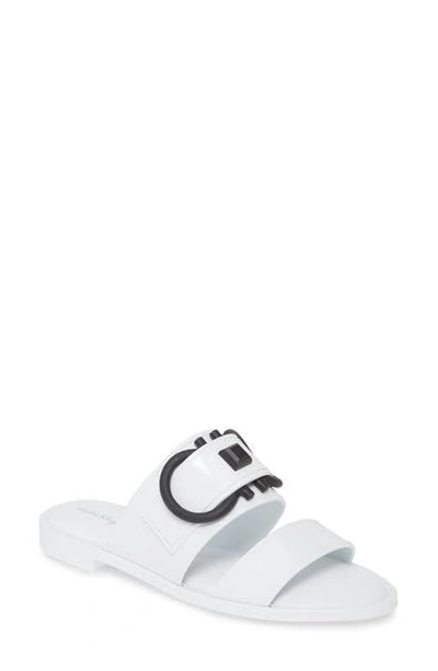 Shop Ferragamo Taryn Logo Slide Sandal In White