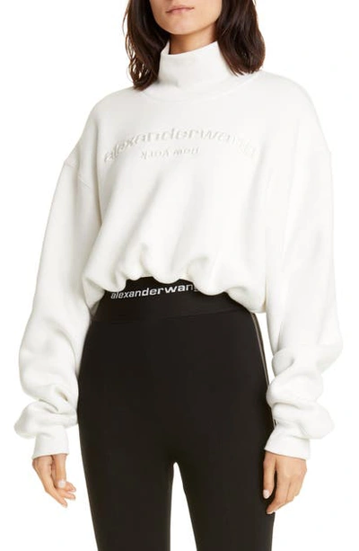 Alexander Wang Cropped Embroidered Cotton-jersey Turtleneck