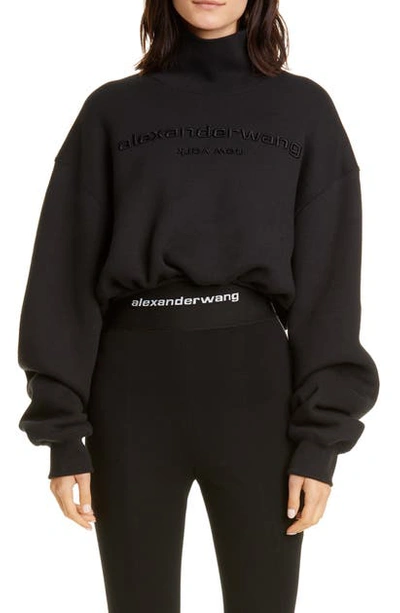 Shop Alexander Wang Mock Neck Crop Sweatshirt In Black
