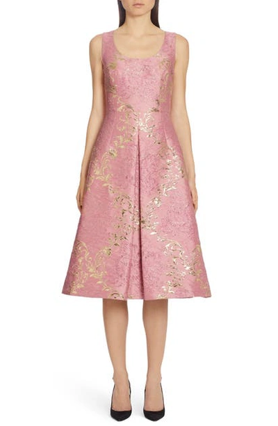 Shop Dolce & Gabbana Metallic Brocade Midi Dress In Pink