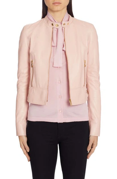 Shop Dolce & Gabbana Leather Jacket In Pale Pink