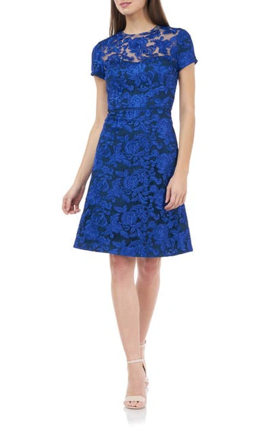 Shop Js Collections Embroidered Lace Cocktail Dress In Royal Navy