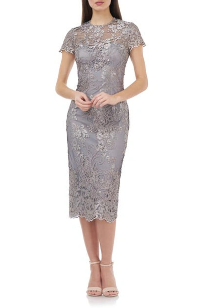 Shop Js Collections Illusion Lace Midi Cocktail Dress In Taupe