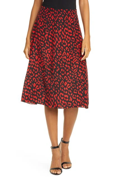 Shop Alice And Olivia Sula A-line Midi Skirt In Leopard Paprika