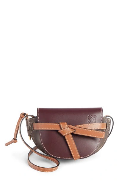 Shop Loewe Mini Gate Leather Crossbody Bag In Oxblood/ Taupe
