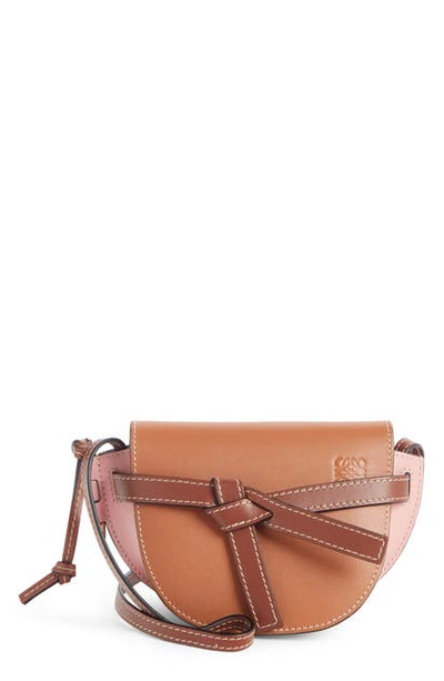 Shop Loewe Mini Gate Leather Crossbody Bag In Tan/ Medium Pink