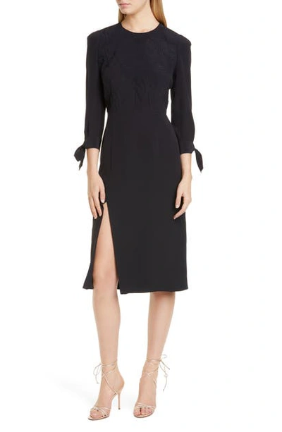 Shop Etro Side Slit Leaf Cloque Silk Dress In Black