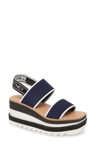 Shop Stella Mccartney Platform Wedge Sandal In Navy/ White