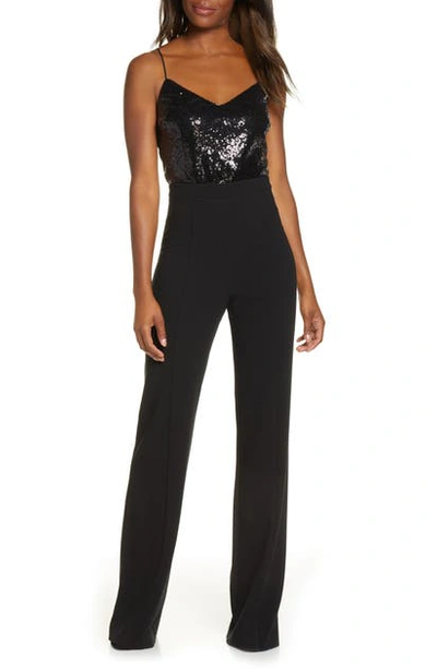 Shop Black Halo Saxon Sleeveless Sequin Jumpsuit In Night Sky-black