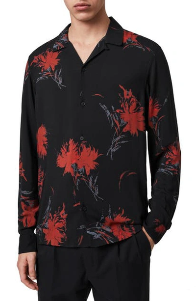 Shop Allsaints Arboretum Slim Fit Button-up Shirt In Jet Black/ Red
