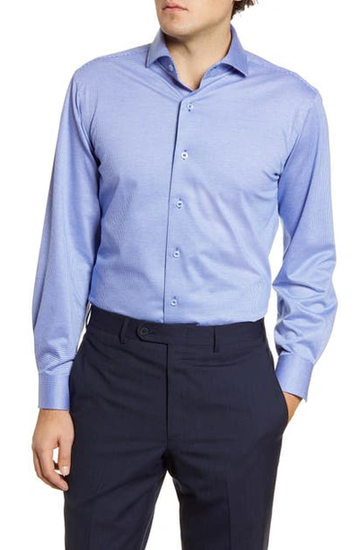 Shop Lorenzo Uomo Trim Fit Knit Houndstooth Dress Shirt In Navy