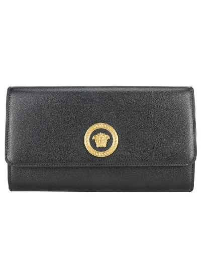 Shop Versace Embellished Medusa Clutch Bag In Black