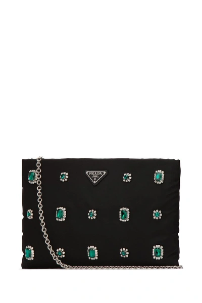 Shop Prada Crystal Embellished Clutch Bag In Black