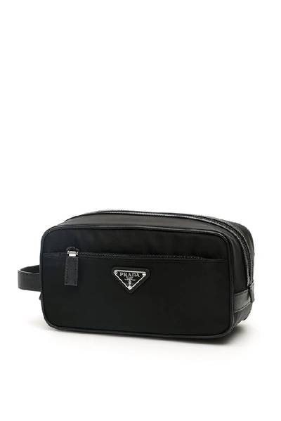 Shop Prada Logo Plaque Wash Bag In Black