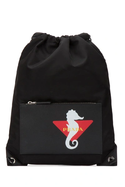 Shop Prada Logo Drawstring Backpack In Black