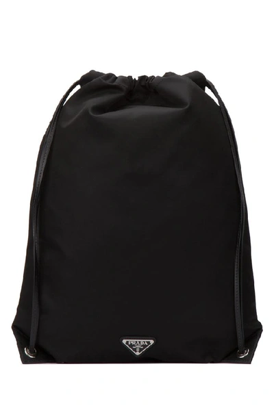 Shop Prada Logo Drawstring Backpack In Black
