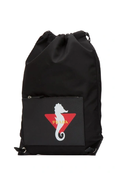 Shop Prada Logo Drawstring Backpack In Black