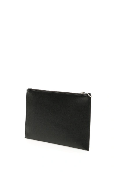 Shop Prada Logo Plaque Zip Clutch Bag In Black