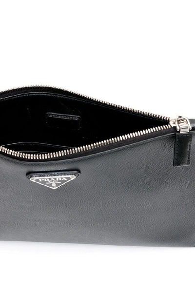 Shop Prada Logo Plaque Zip Clutch Bag In Black