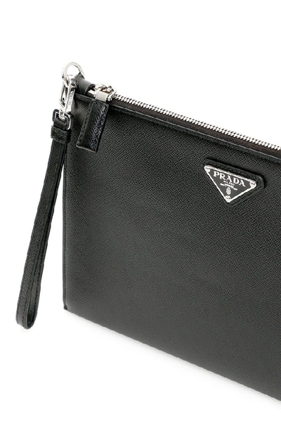 Shop Prada Logo Plaque Zip Clutch Bag In Black