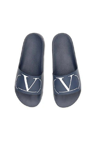 Shop Valentino V Logo Slides In Blue