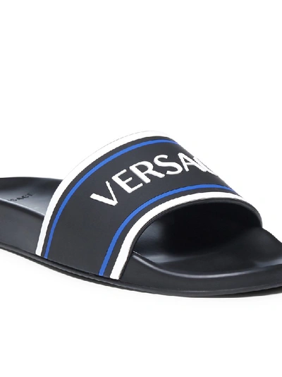 Shop Versace Logo Embossed Slides In Black