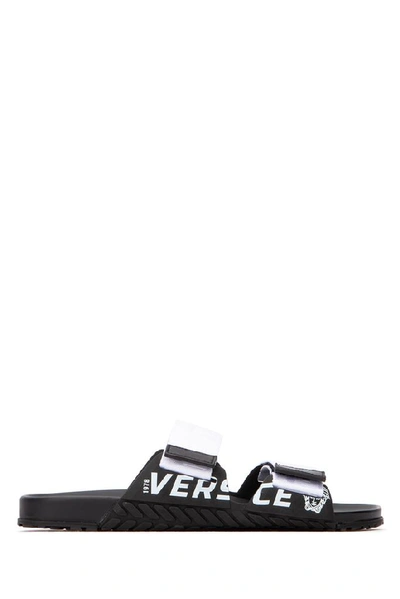 Shop Versace Logo Tough Strap Slides In Multi