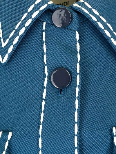 Shop Fendi Belted Stitch Detail Coat In Blue