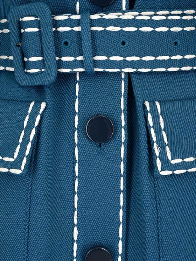 Shop Fendi Belted Stitch Detail Coat In Blue