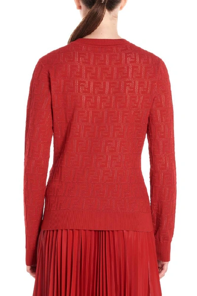 Shop Fendi Logo Monogram Jacquard Sweater In Red