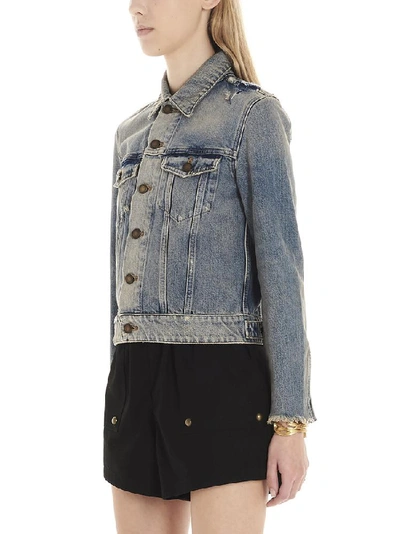 Shop Saint Laurent Destroyed Denim Jacket In Blue