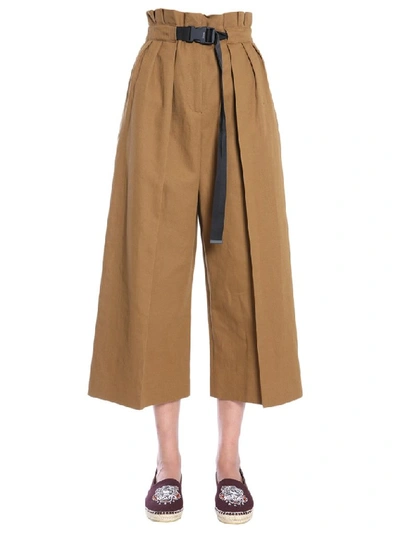 Shop Kenzo Wide Belted Cropped Pants In Brown